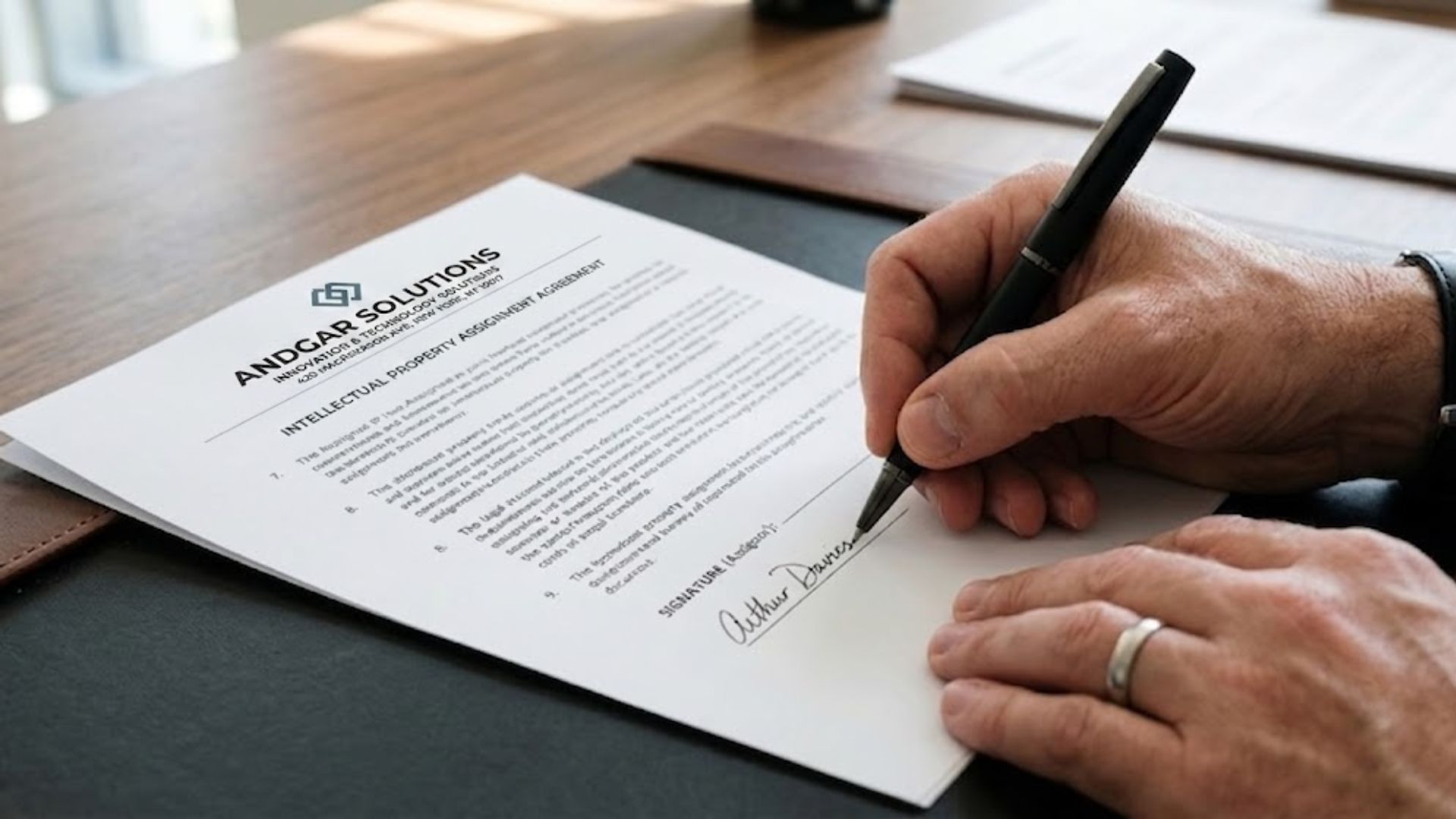 Signing an AndGar Solutions intellectual property assignment agreement.