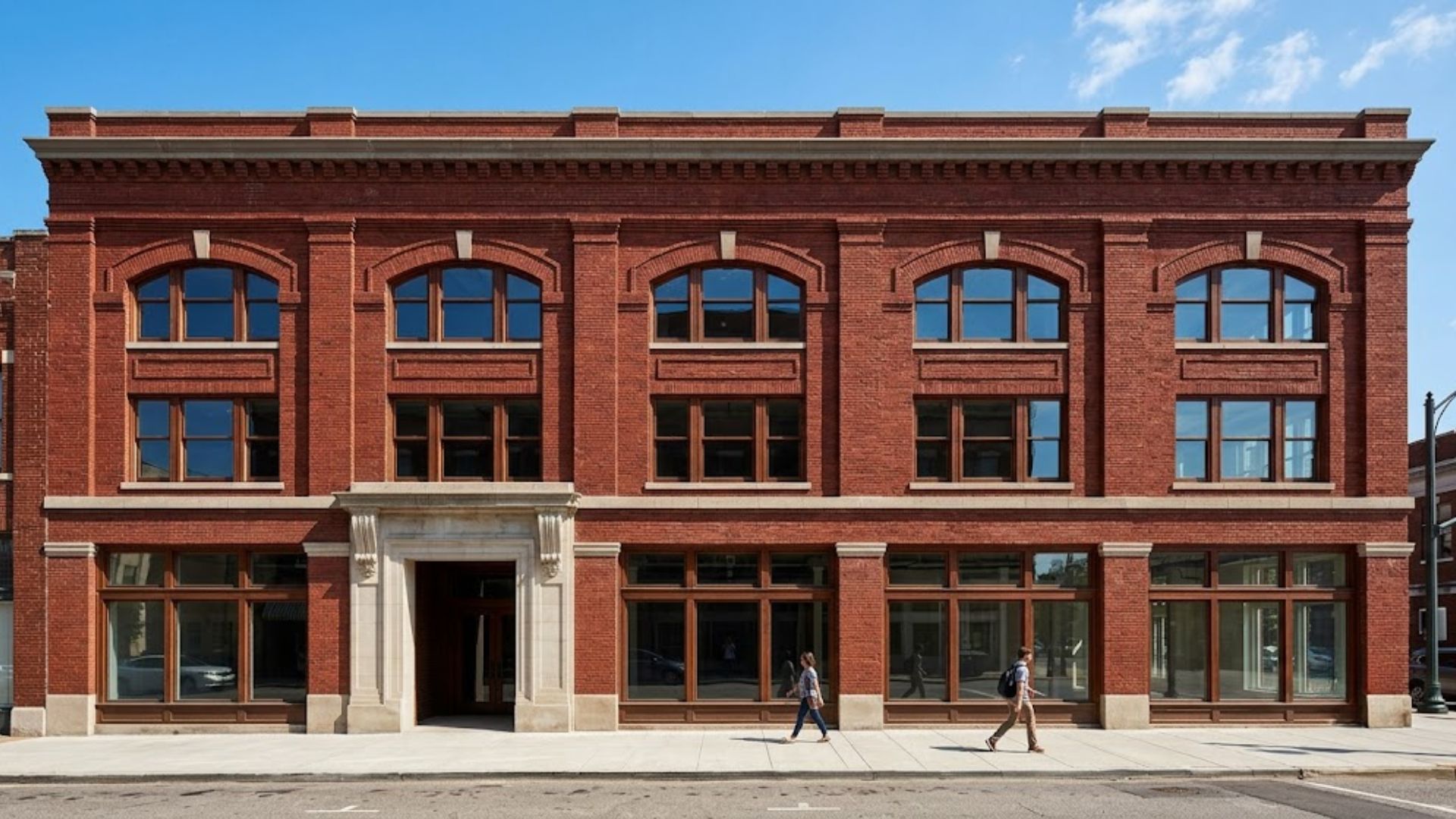 A restored historic Birmingham brick commercial building.