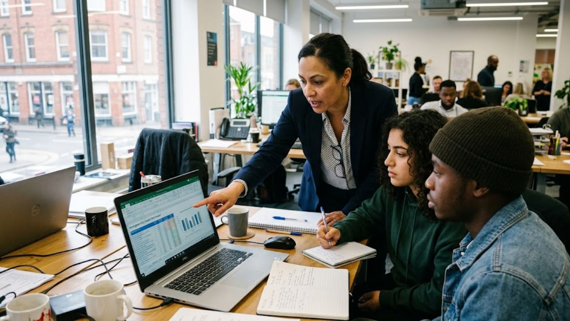 Interns working alongside a mentor during the youth workforce program.